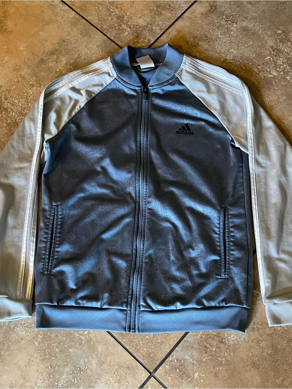 adidas womens Two-Tone Zip Track Jacket in Navy and Light Gray